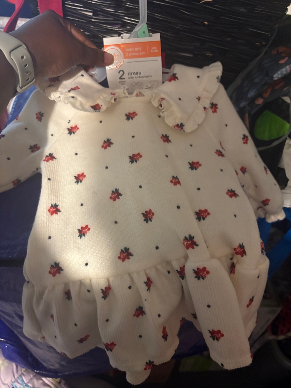 wonder nation Cream Dress with Red Floral Trim